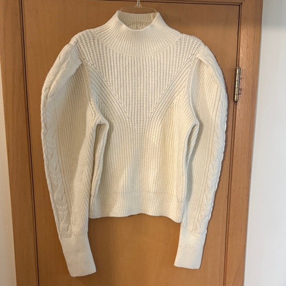 Express Women’s Puff Shoulder Cut Out Sweater Off White New Size Medium - Picture 1 of 9